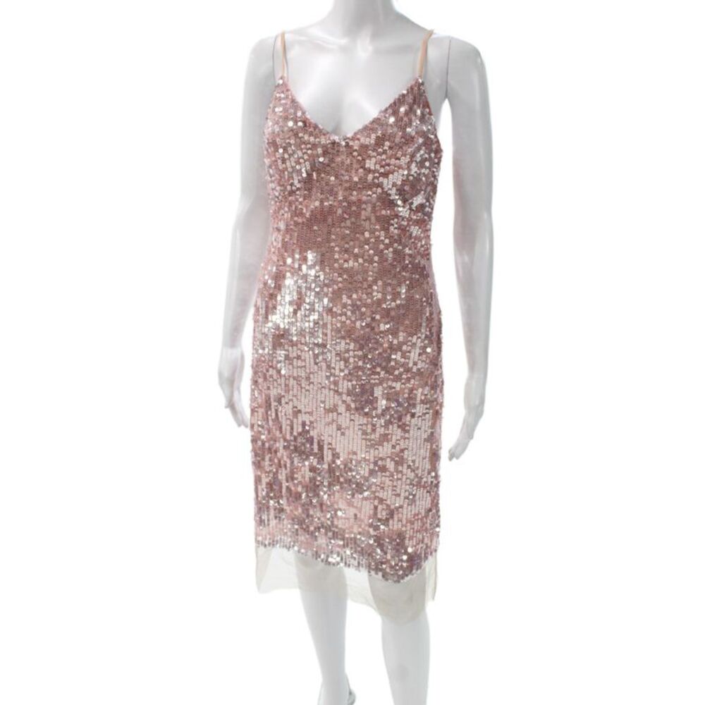 Markus Lupfer Women Pink V Neck Slip Dress Sleeveless Zip Knee Length Size 2